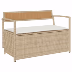 vidaXL Panca Portaoggetti da Giardino con Cuscino Beige in Polyrattan - Vista aggiuntiva 2