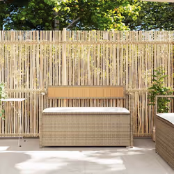 vidaXL Panca Portaoggetti da Giardino con Cuscino Beige in Polyrattan - Vista aggiuntiva 3
