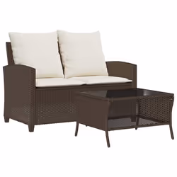 vidaXL Divano a 2 Posti con Cuscini e Tavolo Marrone Polyrattan - Vista aggiuntiva 2