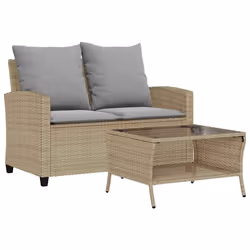 vidaXL Divano Giardino 2 Posti con Cuscini e Tavolo Beige Polyrattan - Vista aggiuntiva 2