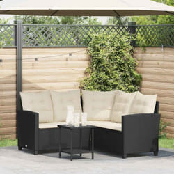 Divano da Giardino con Tavolo e Cuscini a l Nero in Polyrattan - Vidaxl