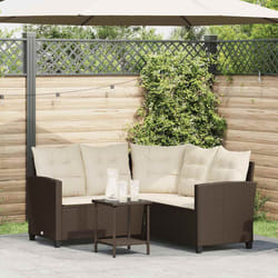 vidaXL Divano da Giardino con Tavolo e Cuscini a L Marrone Polyrattan