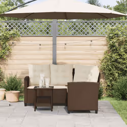vidaXL Divano da Giardino con Tavolo e Cuscini a L Marrone Polyrattan - Vista aggiuntiva 3