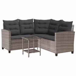 vidaXL Divano da Giardino con Tavolo e Cuscini a L Grigio Polyrattan - Vista aggiuntiva 2