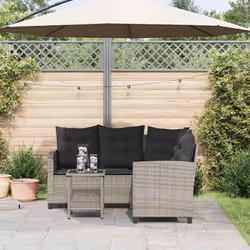 vidaXL Divano da Giardino con Tavolo e Cuscini a L Grigio Polyrattan - Vista aggiuntiva 3