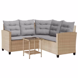 vidaXL Divano da Giardino con Tavolo e Cuscini a L Beige in Polyrattan - Vista aggiuntiva 2