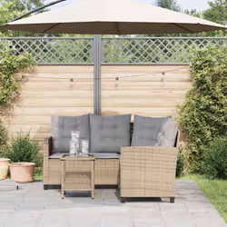 vidaXL Divano da Giardino con Tavolo e Cuscini a L Beige in Polyrattan - Vista aggiuntiva 3