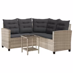 vidaXL Divano Giardino Tavolo e Cuscini a L Grigio Chiaro Polyrattan - Vista aggiuntiva 2
