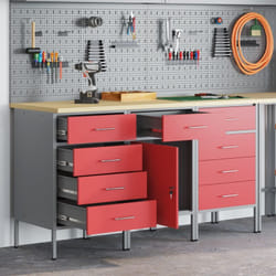 Vidaxl - Set di armadietti da lavoro 3 pezzi rosso e grigio in legno ingegnerizzato e acciaio