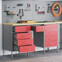 Set Armadio e Tavolo 3 Pezzi Rosso in Legno Ingegnerizzato e Acciaio Vidaxl