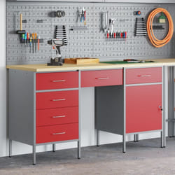 Set Armadio e Tavolo da Lavoro 3 Pezzi Rosso in Legno Ingegnerizzato e Acciaio Vidaxl