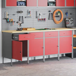 Armadio da lavoro 4 pezzi Rosso e Grigio in legno ingegnerizzato e acciaio Vidaxl