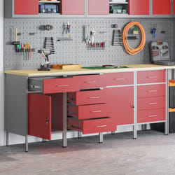 Set di mobili da lavoro 4 pezzi rosso e grigio in legno ingegnerizzato e acciaio Vidaxl