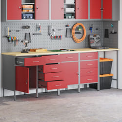 Vidaxl - Set di Armadietti da Lavoro e Tavolo Angolare Rosso in Legno Ingenerizzato - 5 Pezzi