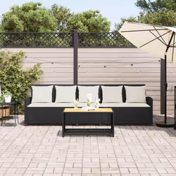 vidaXL Divano da Giardino a 5 Posti con Cuscini Nero in Polyrattan - Vista aggiuntiva 3
