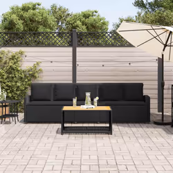 vidaXL Divano da Giardino a 5 Posti con Cuscini Nero in Polyrattan - Vista aggiuntiva 3