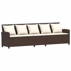 vidaXL Divano da Giardino a 5 Posti con Cuscini in Polyrattan Marrone - Vista aggiuntiva 2