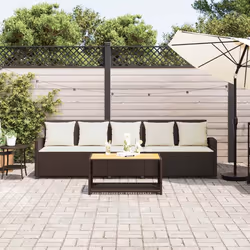 vidaXL Divano da Giardino a 5 Posti con Cuscini in Polyrattan Marrone - Vista aggiuntiva 3