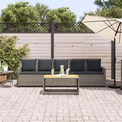 vidaXL Divano da Giardino con Cuscini 5 Posti Grigio in Polyrattan - Vista aggiuntiva 3