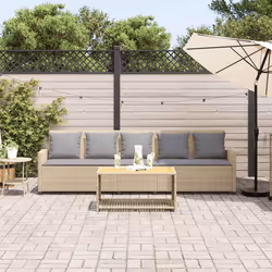 vidaXL Divano da Giardino con Cuscini a 5 Posti Beige in Polyrattan - Vista aggiuntiva 3