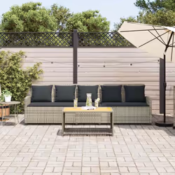 vidaXL Divano da Giardino con Cuscini 5 Posti Grigio Chiaro Polyrattan - Vista aggiuntiva 3