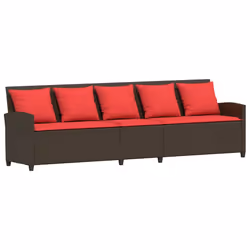 vidaXL Divano da Giardino a 5 Posti con Cuscini in Polyrattan Marrone - Vista aggiuntiva 2