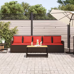 vidaXL Divano da Giardino a 5 Posti con Cuscini in Polyrattan Marrone - Vista aggiuntiva 3