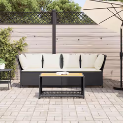 vidaXL Divano da Giardino con Cuscini in Polyrattan Nero - Vista aggiuntiva 3