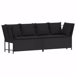 vidaXL Divano da Giardino con Cuscini in Polyrattan Nero - Vista aggiuntiva 2