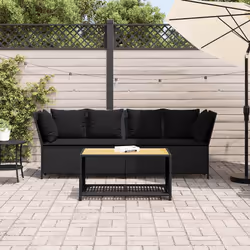 vidaXL Divano da Giardino con Cuscini in Polyrattan Nero - Vista aggiuntiva 3