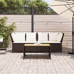 vidaXL Divano da Giardino con Cuscini in Polyrattan Marrone - Vista aggiuntiva 3