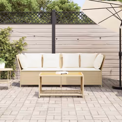 vidaXL Divano da Giardino con Cuscini in Polyrattan Beige - Vista aggiuntiva 3