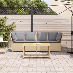 vidaXL Divano da Giardino con Cuscini in Polyrattan Beige - Vista aggiuntiva 3
