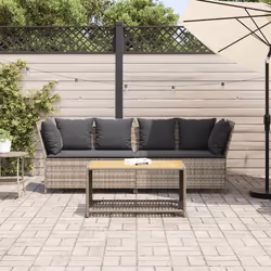 vidaXL Divano da Giardino con Cuscini in Polyrattan Grigio Chiaro - Vista aggiuntiva 3