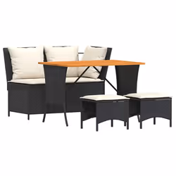 vidaXL Set da Pranzo da Giardino 4 pz con Cuscini Nero in Polyrattan - Vista aggiuntiva 2