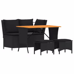 vidaXL Set da Pranzo da Giardino 4 pz con Cuscini Nero in Polyrattan - Vista aggiuntiva 2