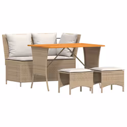 vidaXL Set da Pranzo da Giardino 4 pz con Cuscini Beige in Polyrattan - Vista aggiuntiva 2