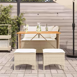 vidaXL Set da Pranzo da Giardino 4 pz con Cuscini Beige in Polyrattan - Vista aggiuntiva 3