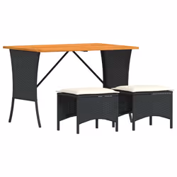 vidaXL Set da Pranzo da Giardino 3 pz con Cuscini Nero in Polyrattan - Vista aggiuntiva 2