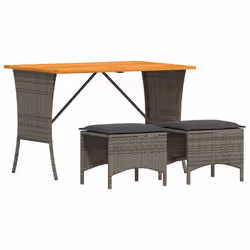 vidaXL Set da Pranzo da Giardino 3 pz con Cuscini in Polyrattan Grigio - Vista aggiuntiva 2