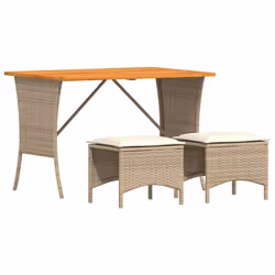 vidaXL Set da Pranzo da Giardino 3 pz con Cuscini Beige in Polyrattan - Vista aggiuntiva 2