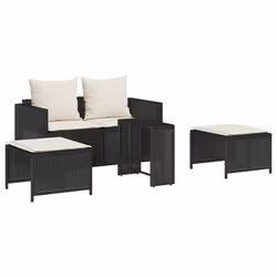 vidaXL Set Divani da Giardino 5 pz con Cuscini in Polyrattan Nero - Vista aggiuntiva 2