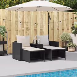 vidaXL Set Divani da Giardino 5 pz con Cuscini in Polyrattan Nero - Vista aggiuntiva 3