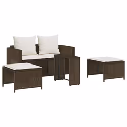 vidaXL Set Divano da Giardino 5 pz con Cuscini Marrone in Polyrattan - Vista aggiuntiva 2