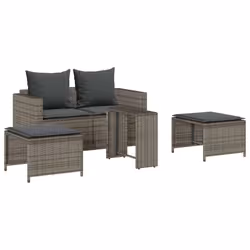 vidaXL Set Divano da Giardino 5 pz con Cuscini Grigio in Polyrattan - Vista aggiuntiva 2