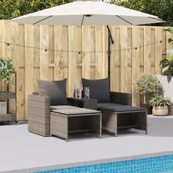 vidaXL Set Divano da Giardino 5 pz con Cuscini Grigio in Polyrattan - Vista aggiuntiva 3