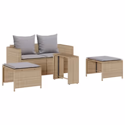 vidaXL Set Divano da Giardino 5 pz con Cuscini Beige in Polyrattan - Vista aggiuntiva 2