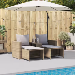 vidaXL Set Divano da Giardino 5 pz con Cuscini Beige in Polyrattan - Vista aggiuntiva 3