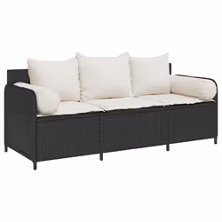 vidaXL Divano da Giardino a 3 Posti con Cuscini Nero in Polyrattan - Vista aggiuntiva 2