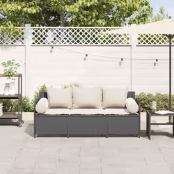vidaXL Divano da Giardino a 3 Posti con Cuscini Nero in Polyrattan - Vista aggiuntiva 3